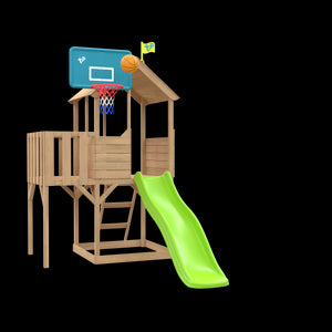 Treehouse Wooden Play Tower, with Wavy Slide, Wooden Balcony & Basketball Hoop - FSC<sup>&reg;</sup> certified