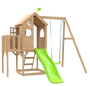 Treehouse wooden play tower, with Panel kit, balcony, wavy slide with slide lock & swing arm - FSC<sup>&reg;</sup> certified