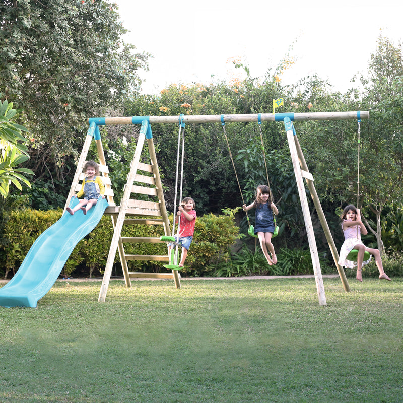 TP Knightswood Triple Wooden Swing & Slide Set With Glide Ride & Button Seat - FSC<sup>&reg;</sup> certified