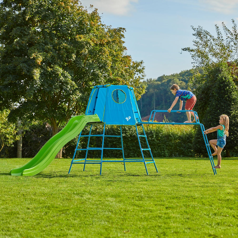 Children playing on Explorer metal climbing frame