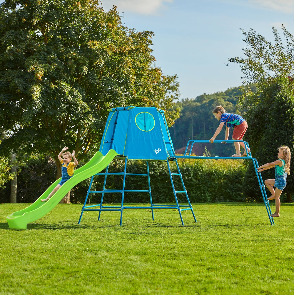 Children playing on the Explorer metal climbing frame