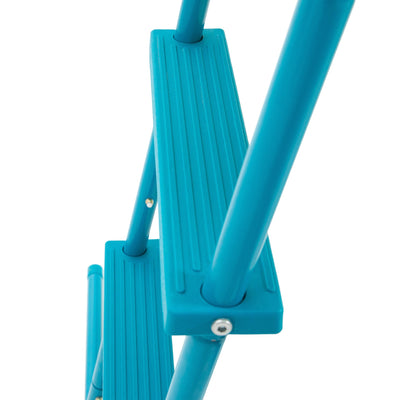 Close-up of the TP Toys TP Small to Tall Growable Slide in blue, showing two textured steps and vertical support bars against a white background.