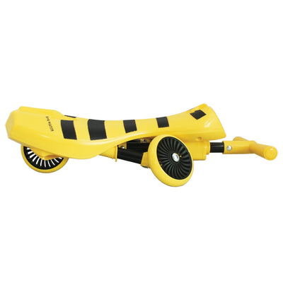 The TP Toys Scuttlebug Bumble Foldable Ride On Trike is a yellow, three-wheel ride-on with black stripes and a front handle.