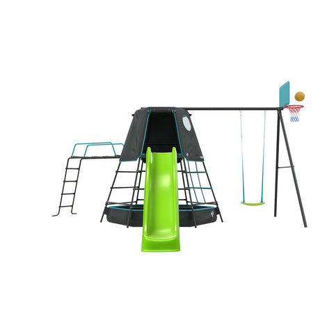 Explorer Metal Climbing Frame Edition Ripple Slide Swing Arm Jungle Run & Basketball Hoop