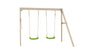 The TP Toys Double Wooden Swing Arm for Buttercup Cottage Playhouse, made from FSC® certified wood, features two green plastic rope swings and is shown against a plain white background.