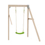 The TP Toys Single Wooden Swing Arm for Buttercup Cottage Playhouse is made from FSC® certified wood and comes with a green plastic seat suspended by ropes.