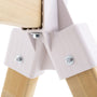 Close-up of a TP Toys Single Wooden Swing Arm joint for the Buttercup Cottage Playhouse, crafted from FSC® certified wood and secured with metal bolts and a light-colored plastic bracket.
