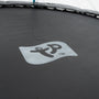 Close-up of the TP Toys logo on the mat of the TP Up 14ft Trampoline—an ideal choice for families wanting a safe trampoline for kids.