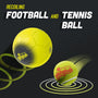 TP Toys’ Swingball 2in1 Reflex Tennis and Football Trainer features yellow balls with the Slingball logo, dynamic graphics, and a dark background—ideal for those wanting an exciting football or tennis trainer.