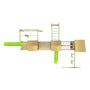 Top-down view of the TP Toys Skywood Wooden Climbing Frame with three towers, sky deck, flying fox, monkey bars, double swing arm & two slides—a modular FSC® certified outdoor playset for kids.