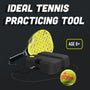 A yellow racket, Swingball tennis ball, and black base labeled "Ideal Tennis Practicing Tool" and "Age 6+," perfect for use with the TP Toys Swingball Pro Reflex Tennis Trainer.