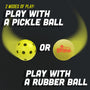 TP Toys Pickleball Bat and Ball Set includes two yellow balls: a lightweight pickleball and a Swingball rubber ball. Enjoy 2 modes of play—use the pickleball or switch to the rubber ball for versatile fun.