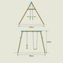 Diagram of the TP Toys TP Knightswood Double Wooden Swing Set With Glide Ride, featuring two swings and a Rapide roped swing seat; dimensions: 300 cm (W) x 240 cm (H) x 276 cm (D).