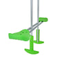 Close-up of green footrests and metal frame of crutches, echoing the sturdy support of the TP Knightswood Double Wooden Swing Set With Glide Ride by TP Toys.