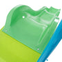 Close-up of the TP Toys TP 10ft (3m) Super Wavy Slide & Stepset, featuring a green UV-stabilised slide, blue side rails, and a yellow platform at the top.