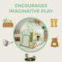 A child enjoys the TP Toys Activo Greenhouse Play Tent, featuring garden-themed illustrations that encourage imaginative play—ideal as an indoor or outdoor playhouse.