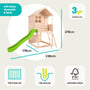 The Buttercup Cottage Wooden Playhouse with Verandah, 6ft Wavy Slide and Deck from TP Toys is ideal for outdoor adventures. Made from FSC® certified wood for added reassurance, this spacious playhouse features a verandah, a large deck area, and an exciting wavy slide. With generous dimensions of 219cm x 246cm x 178cm and suitable for children aged 3 years and up, it comes pre-panelled and pre-drilled to make assembly simple. Enjoy hours of safe backyard fun with this high-quality playhouse.