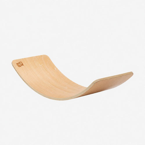 The TP Active-Tots Pikler Style Wooden Balance Board by TP Toys, featuring a light wood finish and crafted from FSC® certified wood, is photographed on a white background—an ideal Montessori toy for developing gross motor skills.