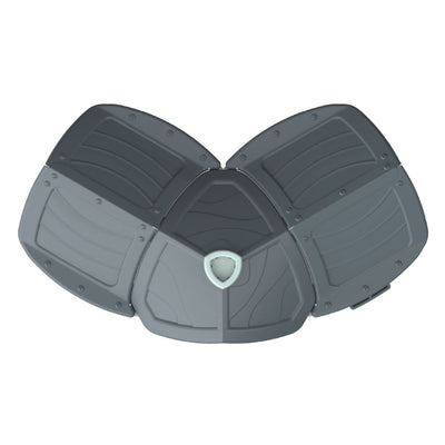 A top-down view of a segmented dark gray plastic piece with a central white triangle, resembling petals or wings—perfect as a play accessory for the TP Toys Palplay Grand Villa Plastic Playhouse.