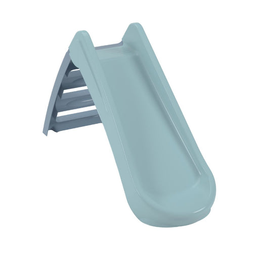 The TP Toys PalPlay Misty Sky Plastic 4ft Folding Slide is a light blue toddler slide with a three-step ladder, seen from the front at an angle. Ideal for indoor or outdoor play, this slide easily folds for storage.