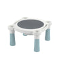 The TP Toys Palplay Misty Sky Sand & Water Play Table includes a small white and gray plastic stool with light blue detachable legs, ideal as seating for this play table or any children's activity table.