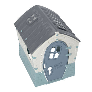 The TP Toys Palplay Plastic Misty Sky Dream Playhouse features a curved dark gray sunroof, light gray walls, and a blue door with mail slot and keyhole design—ideal for indoor or outdoor use.