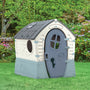 The Palplay Plastic Misty Sky Dream Playhouse by TP Toys features a gray door, sunroof, and UV-resistant roof—ideal for indoor or outdoor play on lawns or patios, blending beautifully with trees, bushes, and flowers.