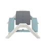 The TP Toys Palplay Folding Picnic Bench Misty Sky features a gray tabletop, blue seats, and a white frame—ideal for indoor or outdoor seating as a children's bench.
