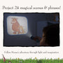 A child uses The Gruffalo Projecter by TP Toys to display Gruffalo and Mouse scenes on the wall, creating magical storytelling moments.