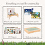 The Gruffalo Wooden Creative Station - FSC® certified by TP Toys includes a whiteboard with a pen and eraser, two magnetic puzzles, 109 magnetic pieces, and a versatile wooden storage tray. This creative station is the perfect wooden toy for imaginative play and learning.