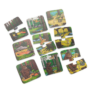 Twelve illustrated foam bath figures from TP Toys’ The Gruffalo collection, featuring woodland animals and the Gruffalo character, are arranged on a white background.