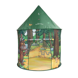 The Gruffalo Play Tent by TP Toys showcases a vibrant forest scene featuring beloved characters from The Gruffalo story, including the Gruffalo, a snake, and a mouse. With its mesh front doorway, this tent is perfect for imaginative play.