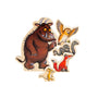 Five illustrated wooden figures—a brown monster, an owl, a snake, a fox, and a mouse—are displayed on a white background, perfect for imaginative play. The Gruffalo Wooden Pull Along Character Set by TP Toys (FSC® certified) brings the beloved story to life in charming style.
