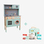 Spark imaginative play with the TP Toys Owl & Fox Wooden Imagination Kitchen & Baking Set – FSC® certified. This charming pastel set includes a stove, oven, sink, toy mixer, bowl, egg, and pretend boxes of flour, milk, and sugar. Perfect as a toddler kitchen for little chefs to explore creativity and learn through play with these delightful pretend play toys.
