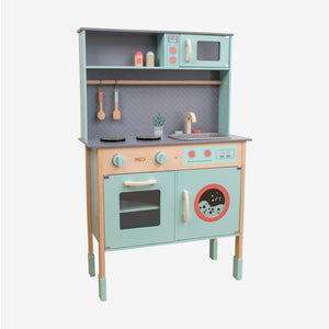 TP Toys introduces the Owl & Fox Wooden Imagination Kitchen Set—an FSC® certified, pastel-hued play kitchen designed to inspire pretend cooking adventures. This delightful set includes a stove, oven, sink, microwave, shelves, hanging utensils, pretend condiments, and a potted plant for endless imaginative fun.