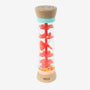 The TP Toys Owl & Fox Wooden Rainmaker - FSC® certified features clear plastic sides, wooden ends, red internal paddles, and multicolored beads inside—perfect for sensory development and sound stimulation during early learning or sensory play.