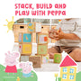 A child builds towers with the TP Toys Grow with Peppa Pig 10 Piece Wooden Block Set, featuring colorful Peppa Pig characters and numbers—a fun and playful introduction to counting.