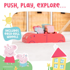 The TP Toys Grow with Peppa Pig Wooden Push Along Family Car rolls smoothly with colorful Peppa Pig characters inside. Push, play, explore—ideal as a walking toy for little ones learning to move.