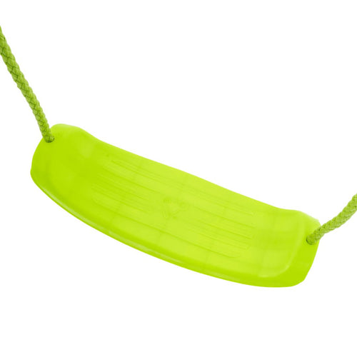 The TP Metal Swing Slide & Glide by TP Toys features a vibrant green plastic swing seat with two sturdy ropes, ideal for your outdoor swing set or garden playset.