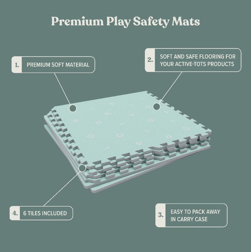 TP Toys’ TP Active-Tots Premium Play Safety Mats include six interlocking foam tiles made from premium, soft, non-toxic material—safe for toddlers and easy to pack away.