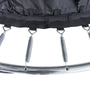 Close-up of TP Toys' TP Genius® 8ft Round Trampoline, showing springs secured to the metal frame and black mat, highlighting a commitment to safety against a white background.