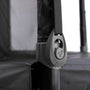 Close-up of the black safety strap and latch securing the net to the frame of the TP Toys 12ft Infinity Round Trampoline, emphasizing enhanced safety by TP Toys for a superior bounce experience.