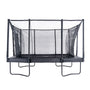 The TP Toys Infinity 10ft x 14ft Rectangular Trampoline features a black safety net enclosure, padded edges, and a sturdy metal frame for easy assembly, shown against a white background.