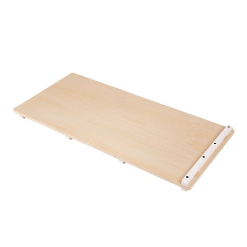 The TP Toys TP Active-Tots Pikler Style Three in One Playset - FSC® certified includes a rectangular wooden board with a light finish and a white strip with small holes, designed as an accessory for toddler climbing triangles.