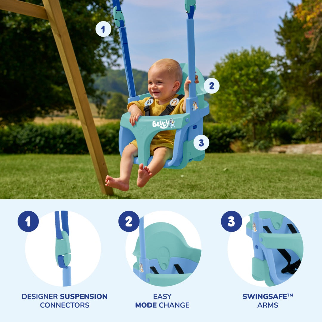 Forest Single Swing with Bluey Quadpod for Toddlers | TP Toys
