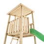 The TP Toys Skywood Wooden Lookout Tower with a 3m Super Wavy Slide (FSC® certified) features a slatted roof, ladder, and railing—perfect as an outdoor modular climbing frame playset, shown isolated on a white background.