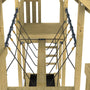 The TP Toys TP Skywood Wooden SkyWalk Bridge - FSC® certified connects two platforms with a wooden rope bridge and sturdy metal fastenings, offering a sustainable upgrade to modular climbing frames.
