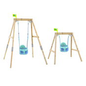 Two TP Toys TP Forest Acorn Growable Swing Sets with Bluey Quadpod seats, each with a small yellow flag on top, are displayed against a white background. Both sets are FSC® certified.