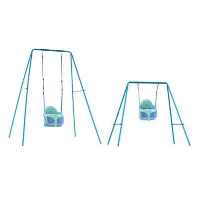 The TP Toys TP Small to Tall 2 in 1 Metal Swing Set with Bluey Quadpod, featuring a growable swing seat for young children, is displayed against a white background.