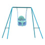 The TP Toys TP Small to Tall 2 in 1 Metal Swing Set with Bluey Quadpod features a blue and teal growable swing seat on a blue metal frame, offering versatility like the Quadpod, shown against a white background.